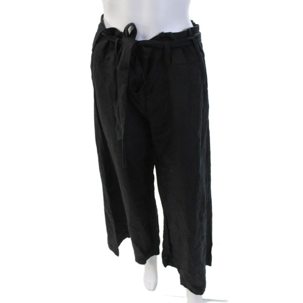 Peace Womens Linen Pocketed Waist Tie Detail Wide Legged Pants Black Size 4